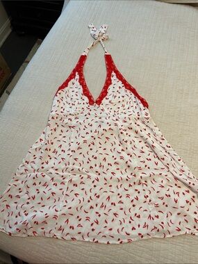 Halter Lace-Trim Chemise in Red & White WILD FABLE XXL pajama
